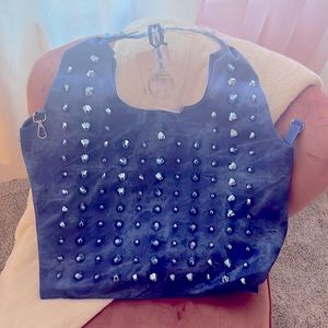 Traci Lynn Stud Blue Denim hobo bag